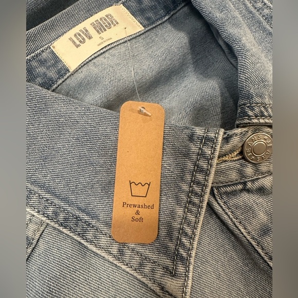 Lov Mor Denim Shacket Size Small Blue Oversized Button Down Front Collared Neck - Picture 10 of 15